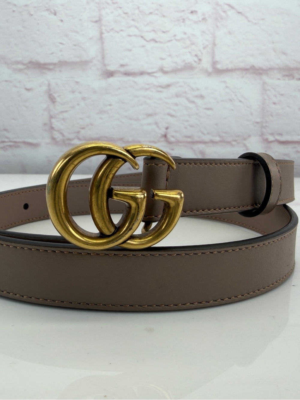 Gucci Gg Marmont Slim Pink Leather Double G Belt Silver Buckle 409417 80/32” - Picture 9 of 9